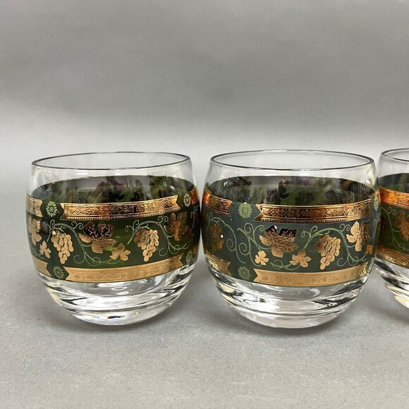 Cera Roly Poly Glass Glasses Clear Green Gold Multicolor Grapes Lot of 4 - Picture 2 of 6